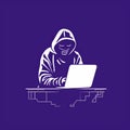 Minimalist Digital Hacker Laptop Man In Hoodie Icon