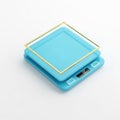 Minimalist blue digital kitchen scale with a golden rim on a white background digital scale Royalty Free Stock Photo