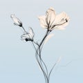 Minimalist Digital Painting: Delicate Flowers In Light Blue Shade