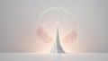 A minimalist digital rendering of a white mountain peak with a circular shape and soft pink clouds behind it Royalty Free Stock Photo
