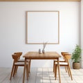 Minimalist Dining Table With Framed Poster In White Room