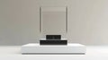A minimalist display featuring a black rectangular object on a white pedestal. The background is neutral and unobtrusive Royalty Free Stock Photo