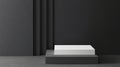 White Block on Gray Platform Against Dark Wall in a Studio Setting Royalty Free Stock Photo