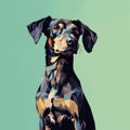 Low Poly Doberman Painting: Dark Aquamarine And Dark Amber Cartoon Abstraction