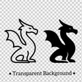 Dragon minimalist icon, black and white, outline and silhouette, transparent background PNG Royalty Free Stock Photo