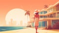 Minimalist Drawing Poster By James Gilleard Featuring Cute Mary On Beach