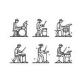 Minimalist Drummer Illustrations - A Set of Six Line Art Musicians Royalty Free Stock Photo