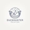 minimalist duck hunting line art icon logo template vector illustration design. simple modern duck on the creeks and cattails