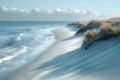 Minimalist Dune Melody: Shifting Sands and Tides. Concept Desert Scenery, Tranquility, Nature Royalty Free Stock Photo