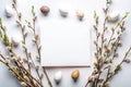 Minimalist Easter Background Mockup Blank Paper Willow Branches and Copy Space for Easter Cards Invitations and Royalty Free Stock Photo