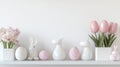 Minimalist Easter Decor with Bunny, Eggs, and Pink Tulips Royalty Free Stock Photo