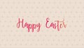 Easter greeting card happy easter in red cursive on beige background with dot pattern