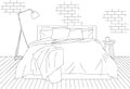 Minimalist Edgy Bedroom Outline and Sketch Vector Illustration