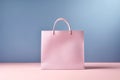 Minimalist and elegance Pink shopping bag on blue background, springtime or summer sale and Valentine surprise offer promotion