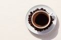 Minimalist elegance top down view of coffee cup on white