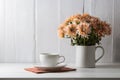 Minimalist elegance white cup on table against white backdrop