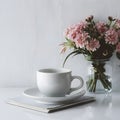 Minimalist elegance white cup on table against white backdrop