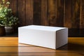 Minimalist elegance White paper box on a natural wood background