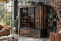 Minimalist elegance wooden wardrobe with glass sliding doors for a modern bedroom