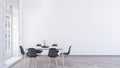Minimalist dining room 3d rendering. Empty white wall mockup in a dining room. Royalty Free Stock Photo