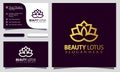 Minimalist elegant Lotus Flower Luxury logo design vector illustration, business card template