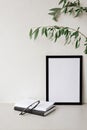 Minimalist elegant neutral empty picture frame mockup, template for art work poster with copy space. Neutral scandinavian modern