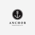 Minimalist Emblem Anchor Ship Nautical Maritime Logo, Design Illustration of Navigation Drop Anchor Point