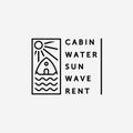 Minimalist Emblem Cabin and Water Logo Vector Line Art, Illustration Design of Cottage in The Lake Concept Simply Creative