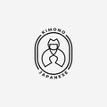 Minimalist Emblem of Japanese Geisha Kimono Line Art Logo, Illustration Design of Traditional Culture of Japan