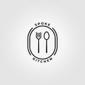 Minimalist Emblem of spoon fork logo icon line art vector illustration design Royalty Free Stock Photo