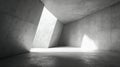 Minimalist empty concrete room with slanted walls and large triangular skylight casting dynamic natural light and shadow pattern Royalty Free Stock Photo