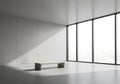Minimalist Empty Room, White Interior with Bench and Window Royalty Free Stock Photo
