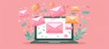 Minimalist envelope icons on laptop screen displaying a list of emails for efficient organization