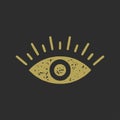 Minimalist esoteric simple logo golden hand drawn all seeing eye with lashes eyeball grunge texture
