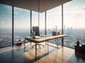 Minimalist executive workspace with a corner view
