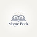 minimalist fantasy book with magic star line art icon logo template vector illustration. simple modern fantasy readers, bookworms Royalty Free Stock Photo