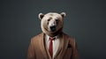 Minimalist Fashion Portrait Of Bear In Tan Suit