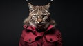 Minimalist Fashion Portrait: Bobcat In Red Jacket Royalty Free Stock Photo