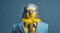 Minimalist Fashion Portrait Of Budgerigar In Business Suit
