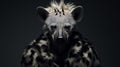 Minimalist Fashion Portrait Of Furry Hyena In Fur Coat