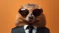 Minimalist Fashion Portrait Of A Hedgehog Wearing Sunglasses In Business Suit