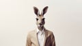 Minimalist Fashion Portrait Of Kangaroo In A Suit