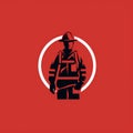 Minimalist Firefighter Icon On Red Background