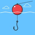 Minimalist Fishing Hook and Red Bobber Line Under The Water Surface Royalty Free Stock Photo