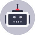 Minimalist flat design vector icon of a cute robot face with antenna, representing artificial intelligence, machine