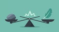 Conceptual balance of rock and feather on scales Royalty Free Stock Photo