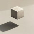 Minimalist Floating Cube Casting Shadow on Neutral Background in Soft Light