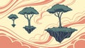 Minimalist Floating Islands Set with Green Trees, vector design Generative AI Royalty Free Stock Photo
