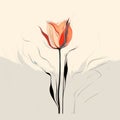 Minimalist Floral Illustration: Yellow Tulip In Soft Lines And Shapes Royalty Free Stock Photo