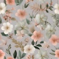 Minimalist floral pattern with delicate blossoms in soft shades Stylish and versatile background for textile or stationery desig